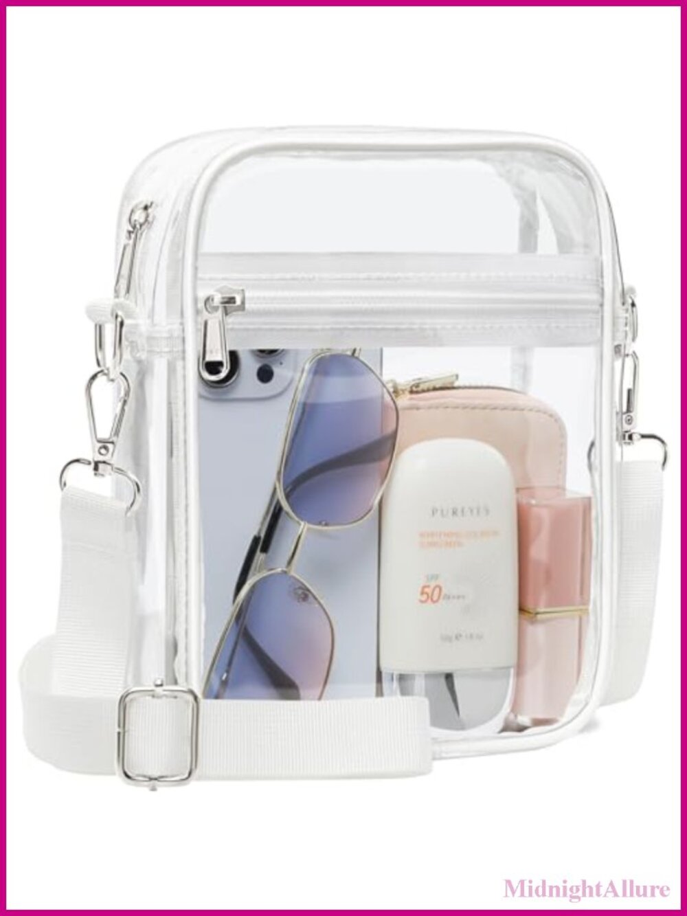 Clear Crossbody Bag Stadium Approved Water Resistant PVC Messenger Purse